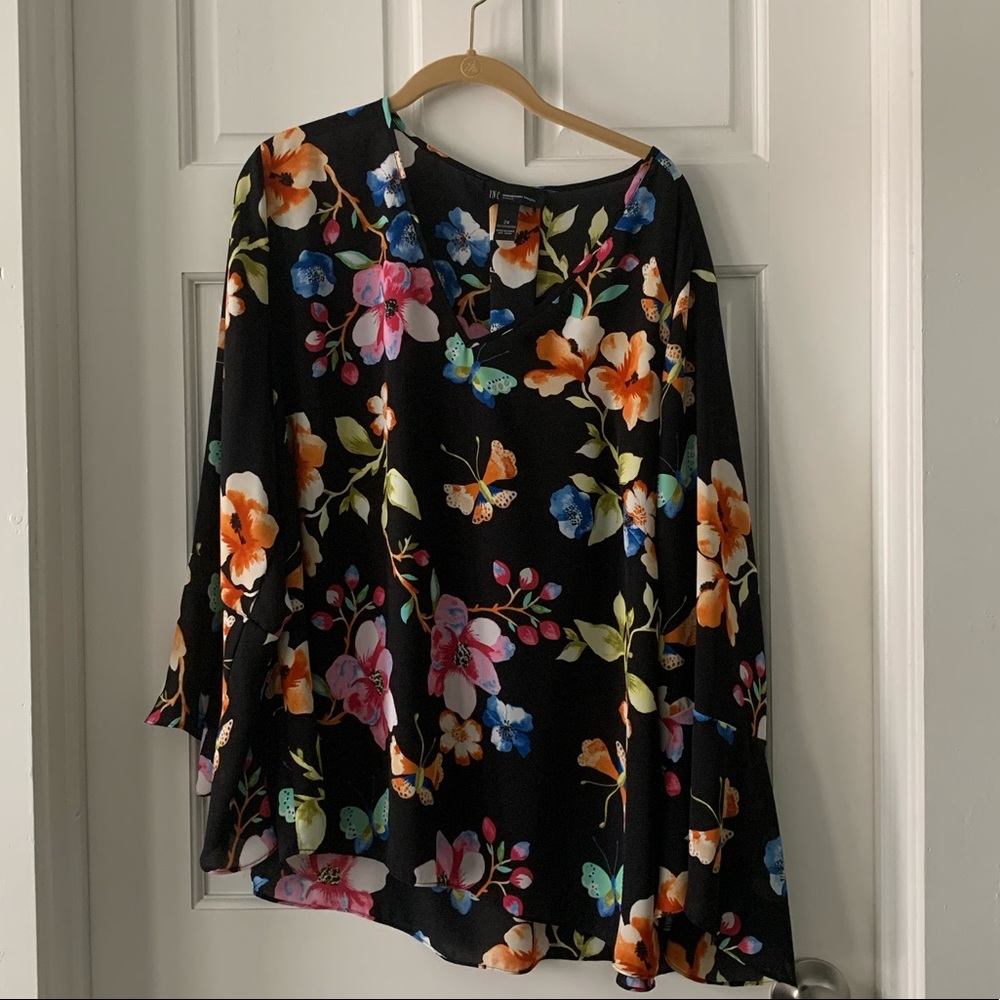 INC concepts Black floral blouse